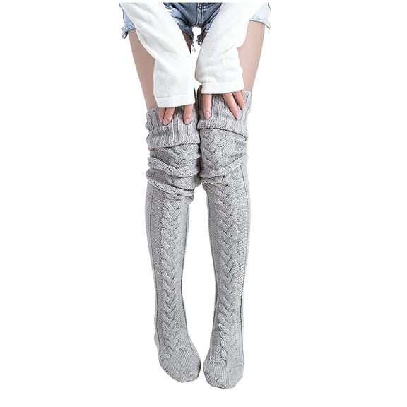 Jamicy Women's Thigh High Socks Over The Knee Cable Knit Boot Socks Solid Color Knee High Long Warm Fashion Leg Warmers Winter