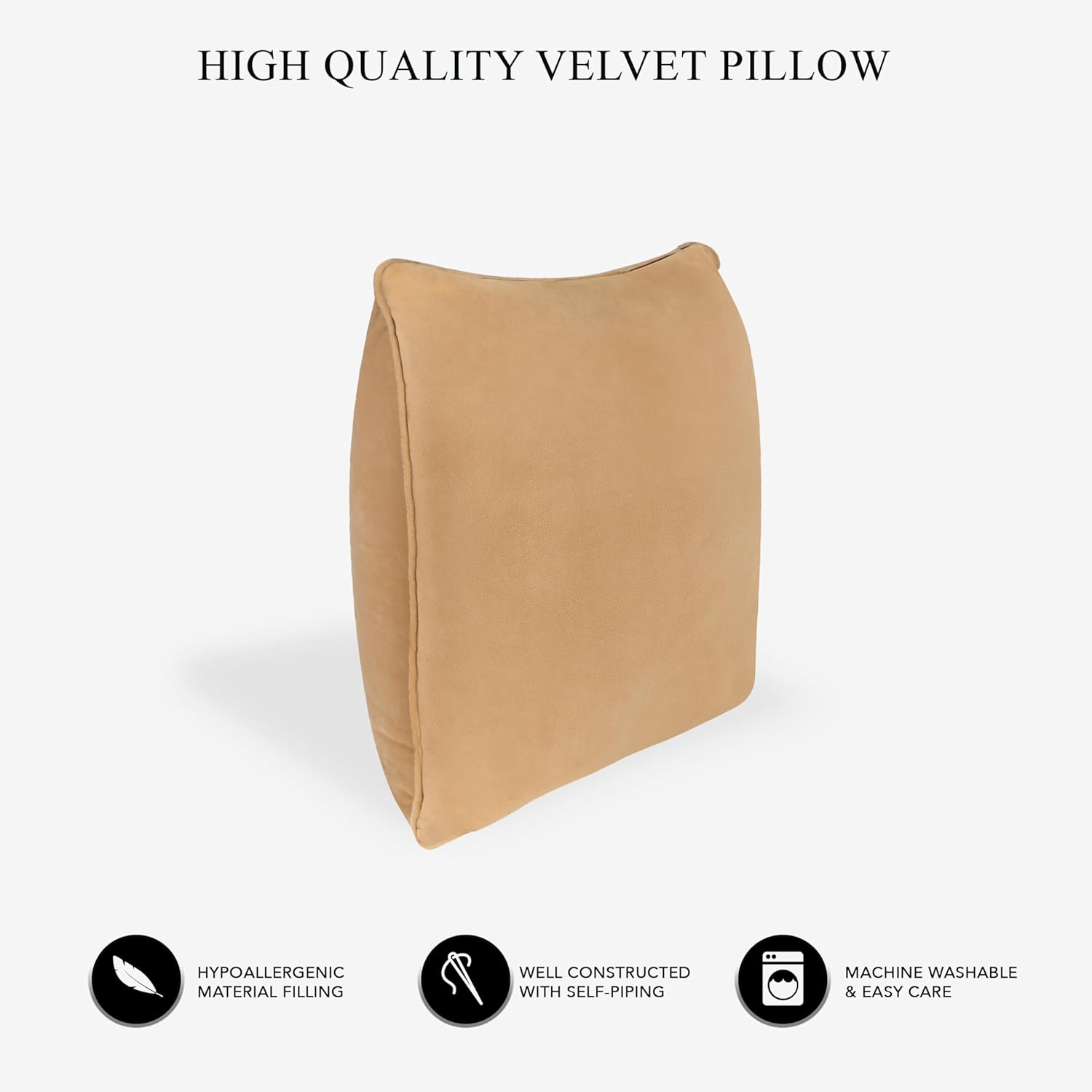 A1HC Hypoallergenic Down Alternative Decorative Throw Pillow, 22x22 in, Square, Pack of 1, Mocha