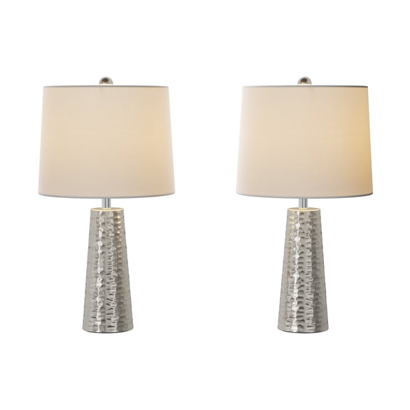 Table Lamps- Set of 2 Hammered Flared Drum Shaped Lights Bulbs Shades Included-Modern Rust