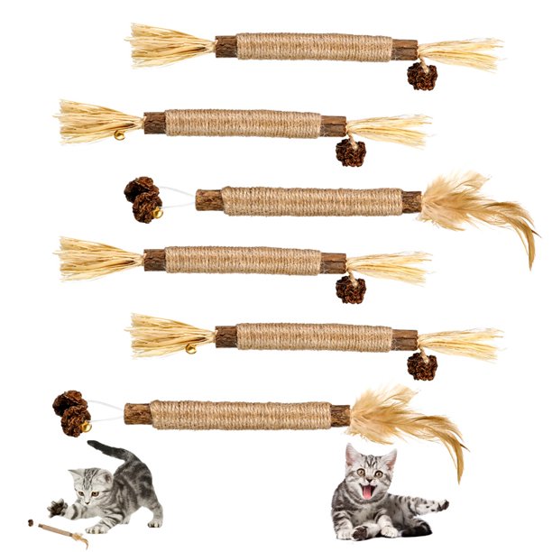StMelody 6 Pack Cat Toys Natural Silvervine Sticks, Catmint Silvervine