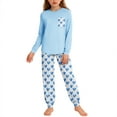 thumbnail image 2 of FAWUUDO Kids Boys Girls 5-14 Years Long Sleeve Top With Pants Set Heart Print Pocket Detail Casual Two Piece Outfit Loungewear Light Blue 7-8 Years, 2 of 9