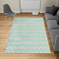 thumbnail image 2 of Chevron Turkish Area Rug, Abstract Geometric Horizontal Repeated Zigzag Wavy Angular Stripes Pattern, Soft Carpet for Living Room Decor, 6.6' X 9.6', Turquoise Beige, by Ambesonne, 2 of 4