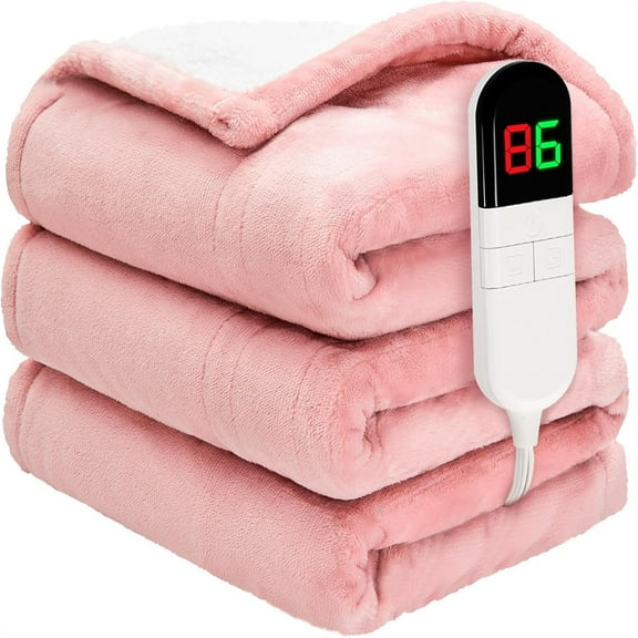 Heated Throw Blanket 50"×60" - Premium Cosy Soft Electric Blanket with 6 Heating Levels,Fast Heating Flannel Sherpa Blanket for Bed & Couch - Auto Shut Off/Machine Washable Blanket (Pink)