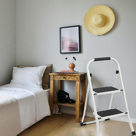 Ergonomic 2 Step Foldable Stool with Anti-Slip Pedals for Home, Kitchen & Office - 350 LBS Capacity