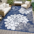 thumbnail image 3 of Reversible Outdoor Rug Waterproof, Plastic Straw Patio Mat Floral Design, UV Weather Resistant Portable with Stakes, for Camping Porch Deck Balcony Backyard, Black+White/Dark Blue+White/Black Brown, 3 of 8