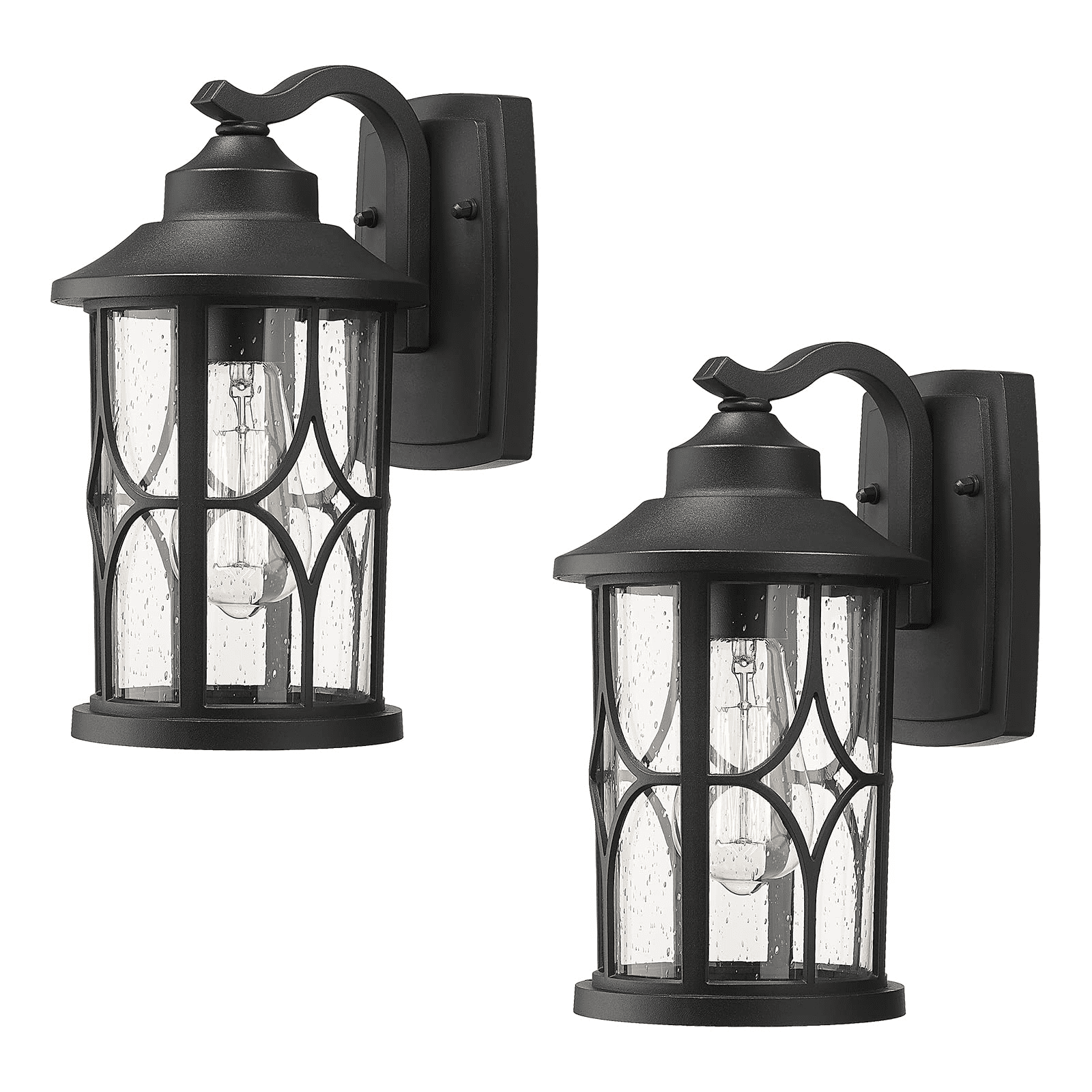 2-PACK Black Outdoor Wall Lights Exterior Light Fixture for Front Porch  House Die-Cast Aluminum with Seeded Glass Black Finish