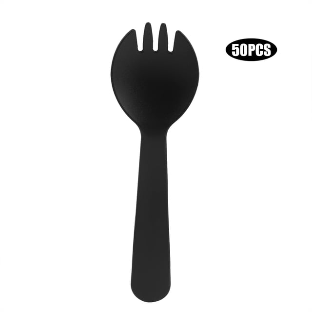 Paquete de 50 minicucharas de plástico negras para helados y postres livianos, desechables