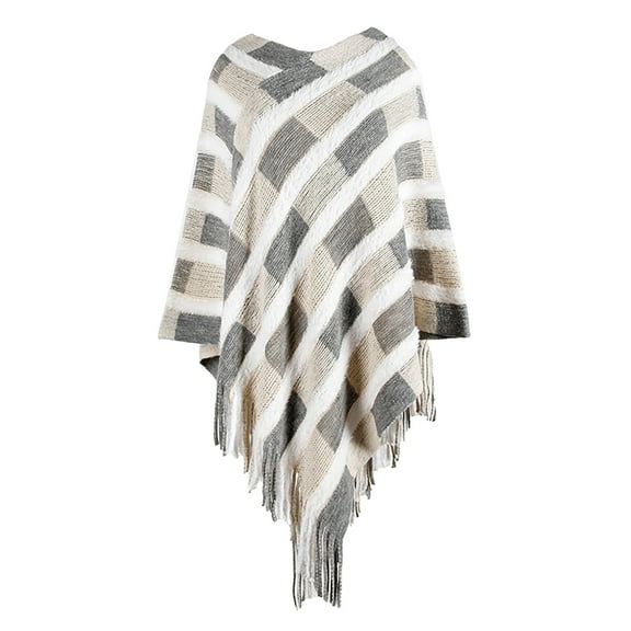 IDALL Shawl Wraps for Women Scarf for Women Women's Autumn Winter Color Checkered Fringe Warm Knitted Cape Pashmina Wraps Ponchos for Women Beige One Size