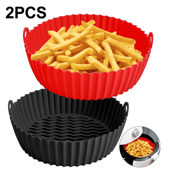 ROSEXIXI Air Fryer Silicone Liners, 2 Pcs 9.4 Inch Non-Stick Reusable Heat Resistant Basket for 5-8 QT Air Fryer Oven Microwave