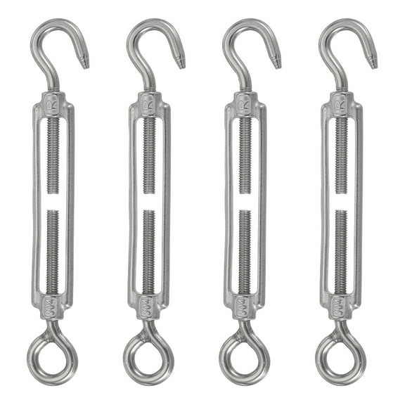 Uxcell 4Pcs M6 Hook and Eye 304 Stainless Steel Turnbuckle Wire Rope Tension, Silver