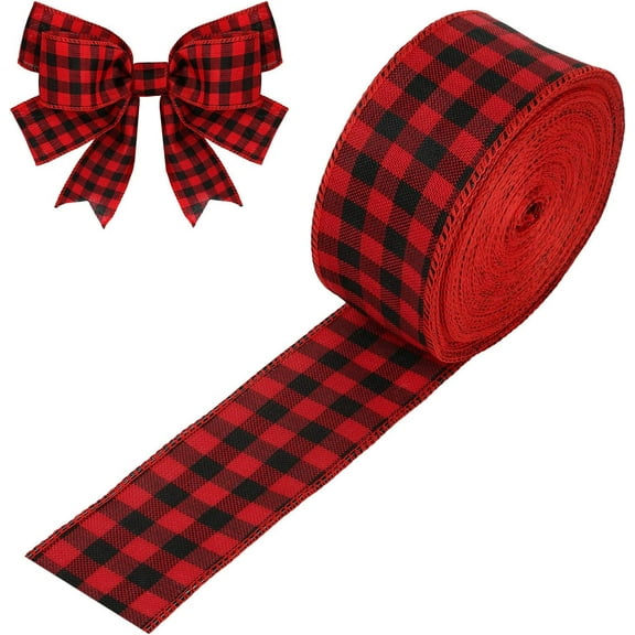 Naler 25 Yards Christmas Ribbon for Gift Wrapping,Buffalo Plaid  Ribbon Big Bow for Home Craft Wreath Xmas Tree Outdoor Decor