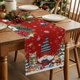 thumbnail image 2 of Burlap Table Runner 36 Inches Long,Xmas Gnome Ball Squirrel Cat Tree Non-Slip Kitchen Table Runners for Dining Room Everyday Use Party Table Decorations Poinsettia Snow on Red, 2 of 9