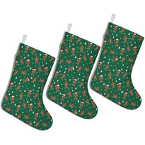 Christmas Stockings Gingerbread Man Pattern Green 3 Pack 14.8 Inch