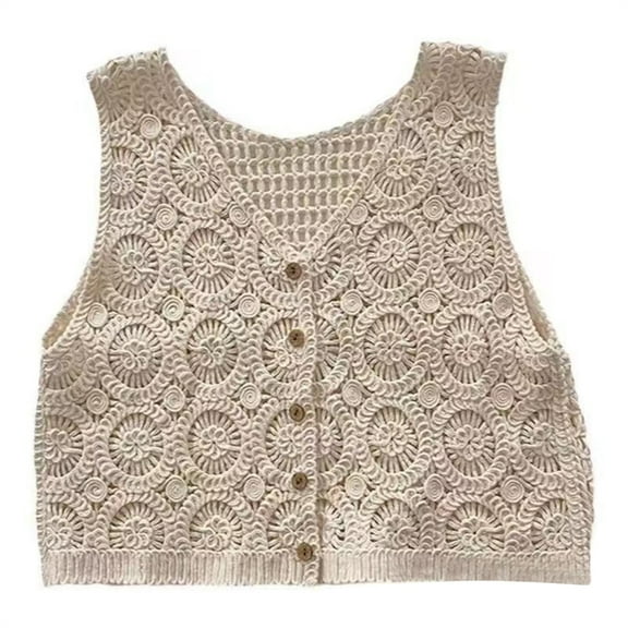 Yokua Sleeveless Crochet Knit Cardigan Crop Top for Everyday Wear and Holiday Trip