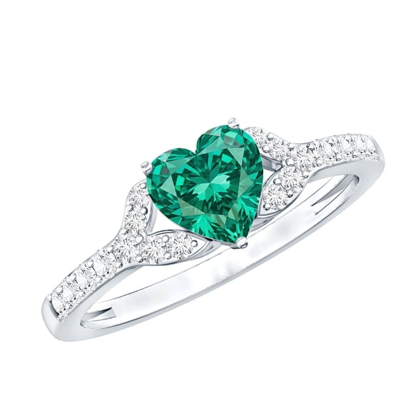 Rosec Jewels Lab Grown Emerald Heart Engagement Ring 1 Carat - Certified Emerald Diamond Ring for Women - with Jewelry Box, 925 Sterling Silver, US 4.00