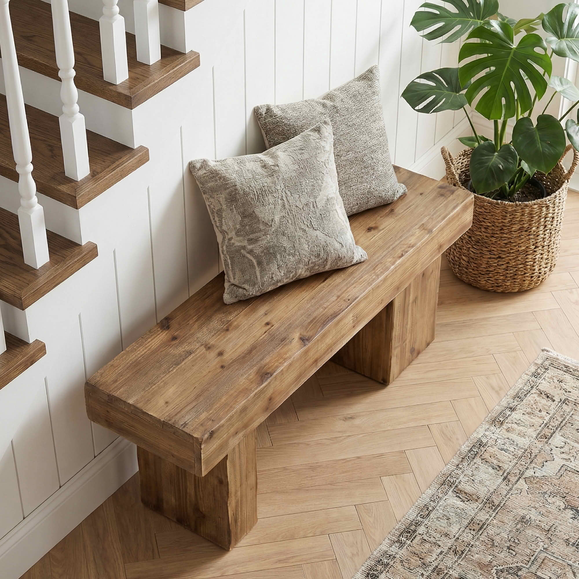 MAYEERTY Rustic 47 Inch Solid Fir Wood Entryway Bench, Heavy Duty Farmhouse Dining Shoe Bench with Artistic Legs for Bedroom Kitchen Hallway