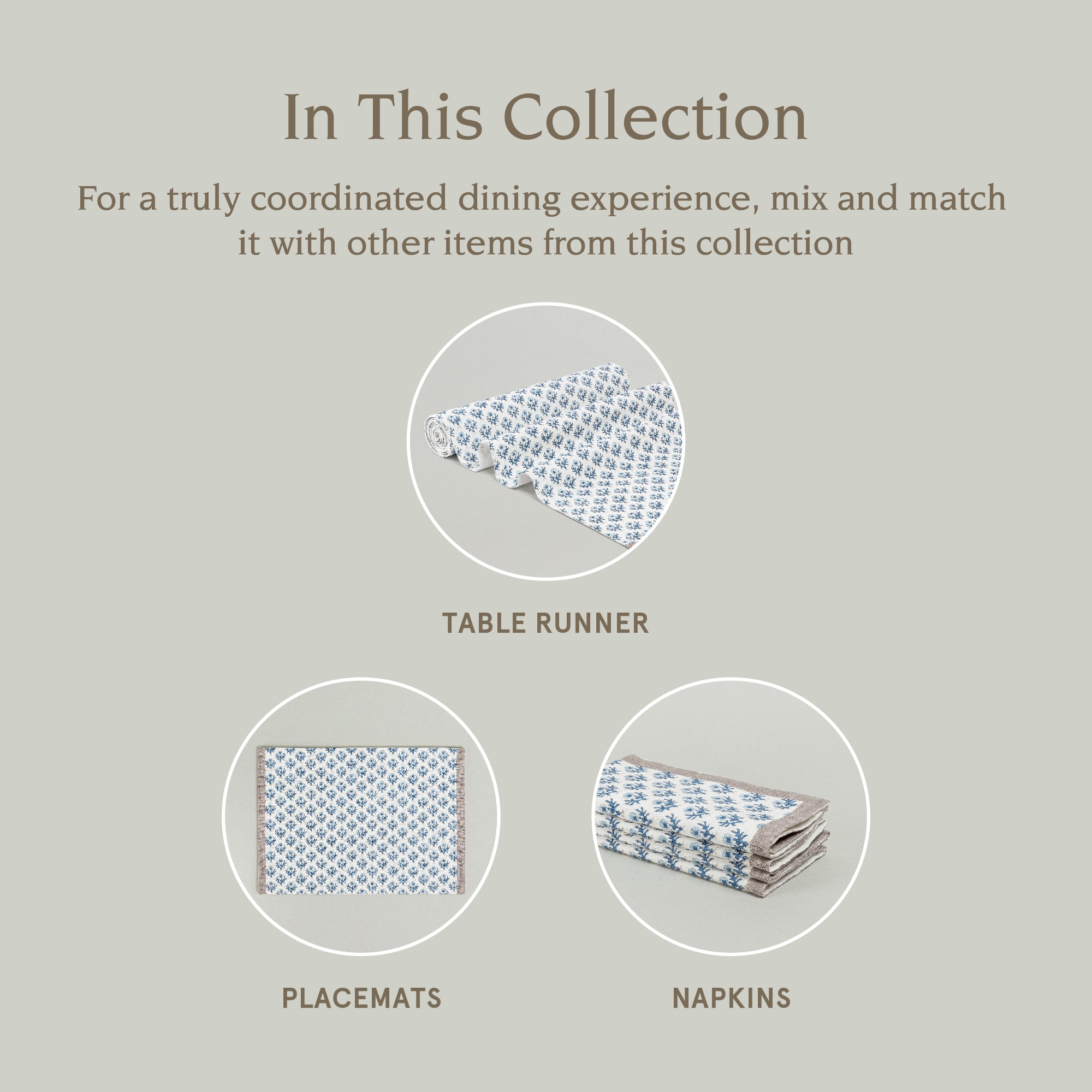 over&back 18x108 Hand-Blocked Printed Cotton Table Runner - Washable Table Runners for a Custom Home Decor Tablescape - Perfect for Coffee Table, Dinner Table, Living Room, and More - Blue Bloom