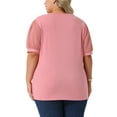 thumbnail image 4 of DARING DIVA Women's Plus Tops V Neck Puff Sleeve Blouse Shirt 2X Pink, 4 of 6