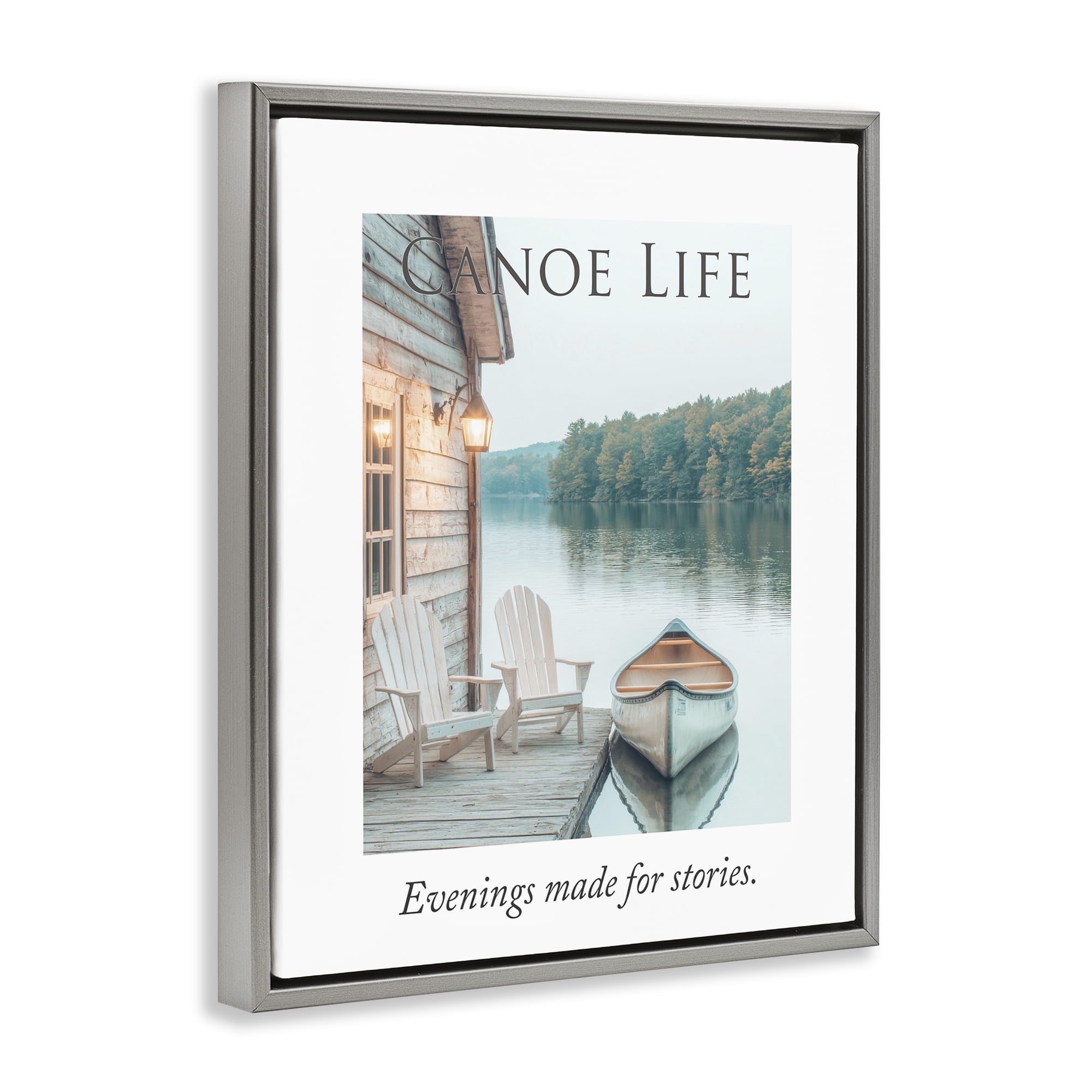 Stupell Industries Canoe Life Quote Gray Framed Floater Canvas Wall Art, design by A Barefoot Stylist