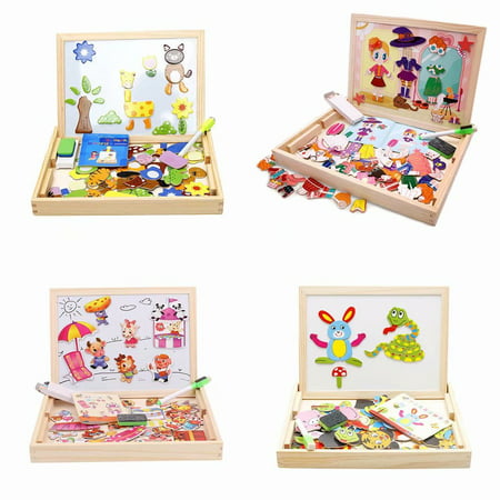 Akoyovwerve 100-Piece DIY Wooden Puzzle Jigsaw Baby Kids Training Toy, Double-Sided Magnetic Drawing Board Puzzle for Kids Christmas Best Gifts, Size
