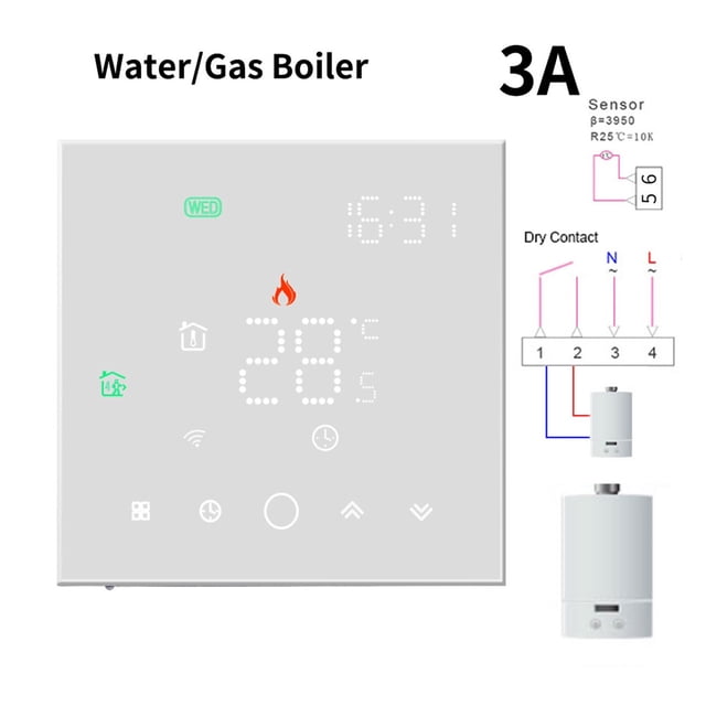 WiFi Thermostat 16A 5A Smart Touch Warm Floor Temperature Controller Electric Floor Heating Gas Boiler Tuya APP Remote Control ,Easy to Install