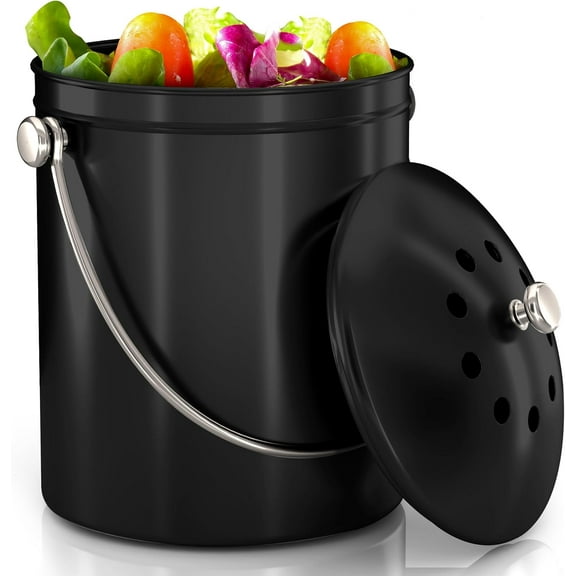 Compost Bin for Kitchen Countertop, 1 Gallon Compost Bucket for Kitchen with Lid, Includes 1 Spare Charcoal Filter