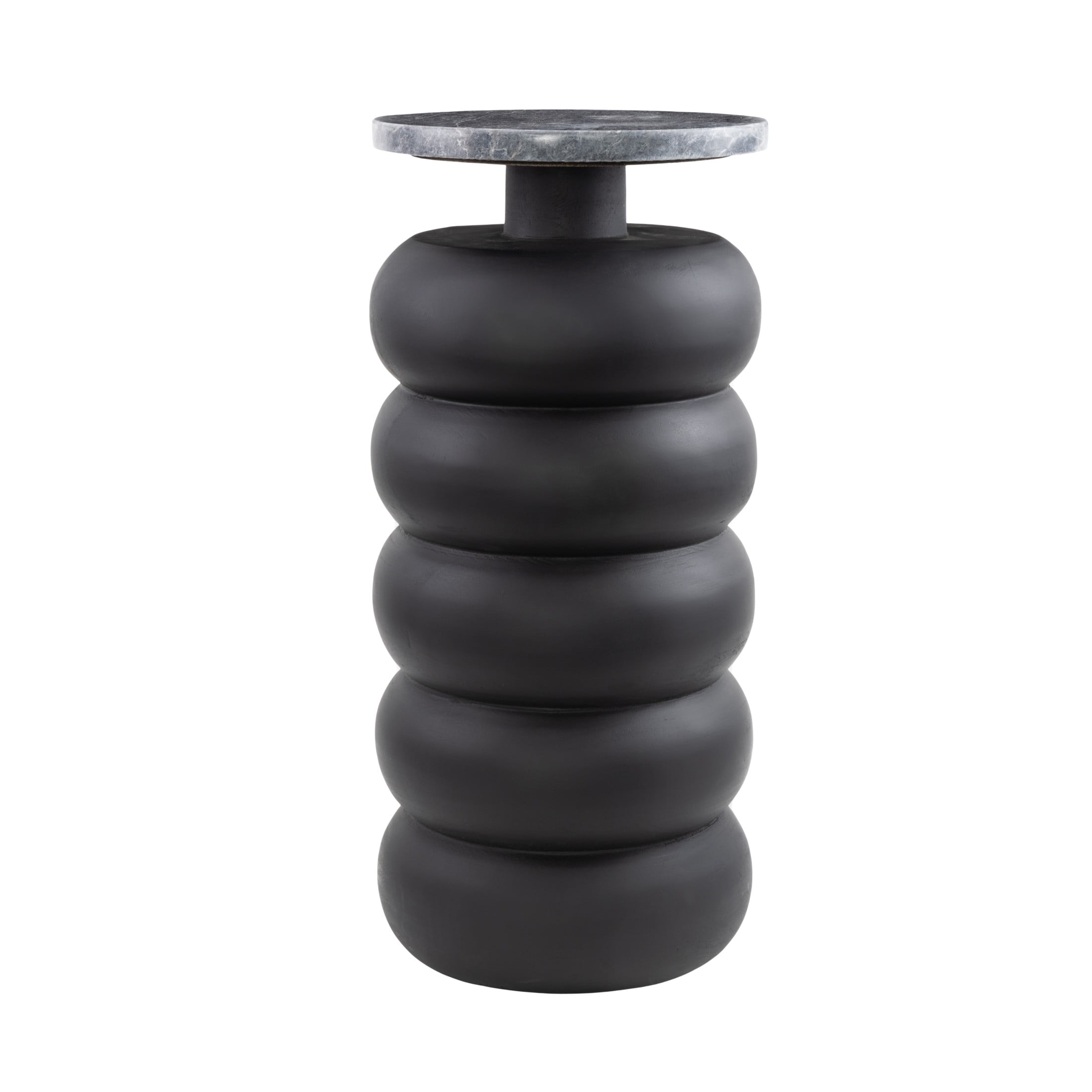 DecMode 10" x 22" Black Wood Bubble Inspired Accent Table with Marble Tabletop, 1-Piece