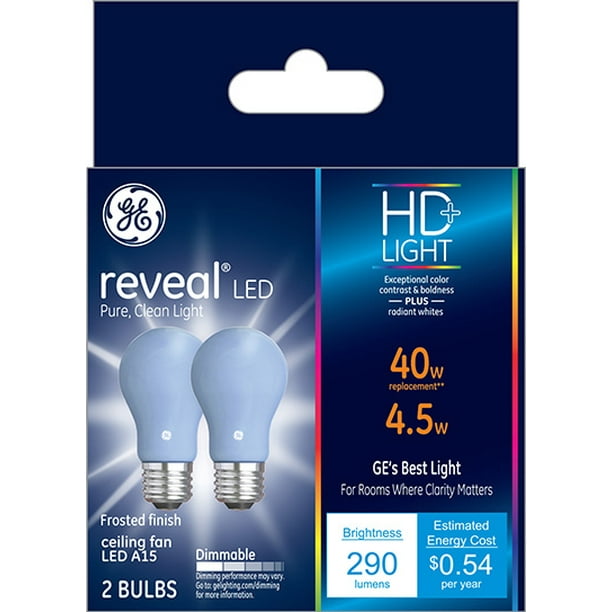 Ge Led 4w 40w Equivalent Hd Reveal A15 Ceiling Fan Light Bulbs Dimmable Medium Base 2 Pack Com - Best Light Bulb For Ceiling Fan