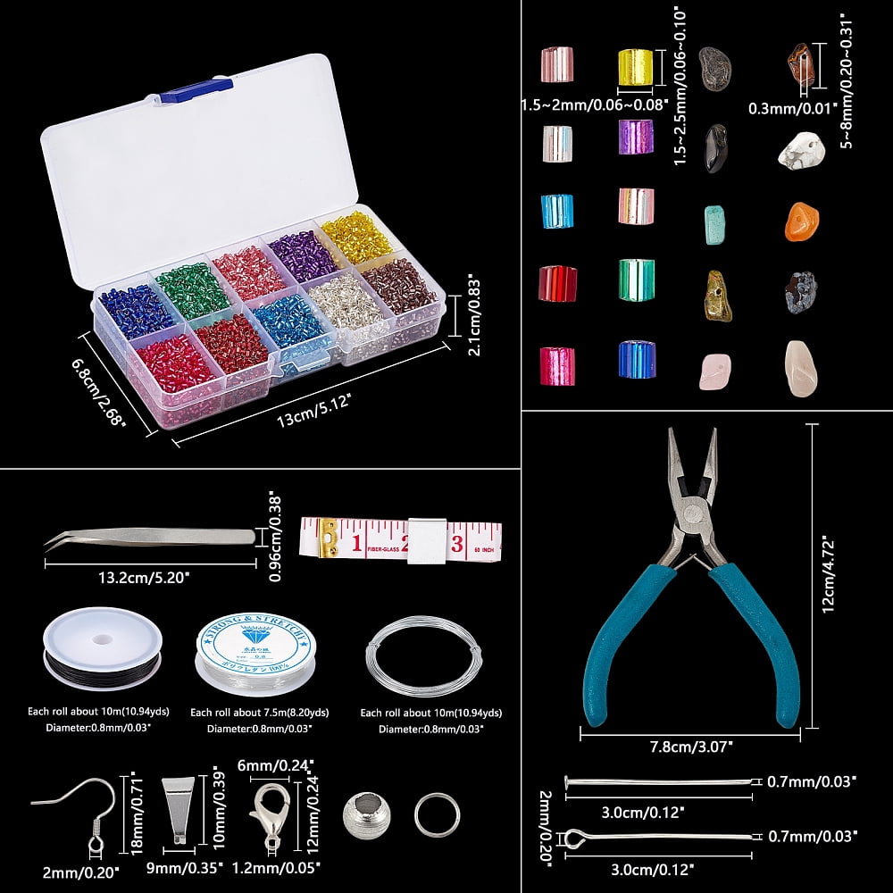 Jewelry Making Kit 430 pcs 10 Colors Chip Stone Beads 110g 2mm Seed Beads Crimp Beads Jump Rings Ice Pick Pinch Bail Earring Hook Lobster Claw Clasp