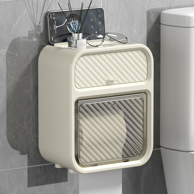 Roll Toilet Paper Holder Bathroom Holder With Storage Wall Mounted Adhesive Tissue Storage Box With Shelf For Bathroom Wall Mounted Toilet Paper Holder With Storage | & Mu,1 Tissue Storage Box