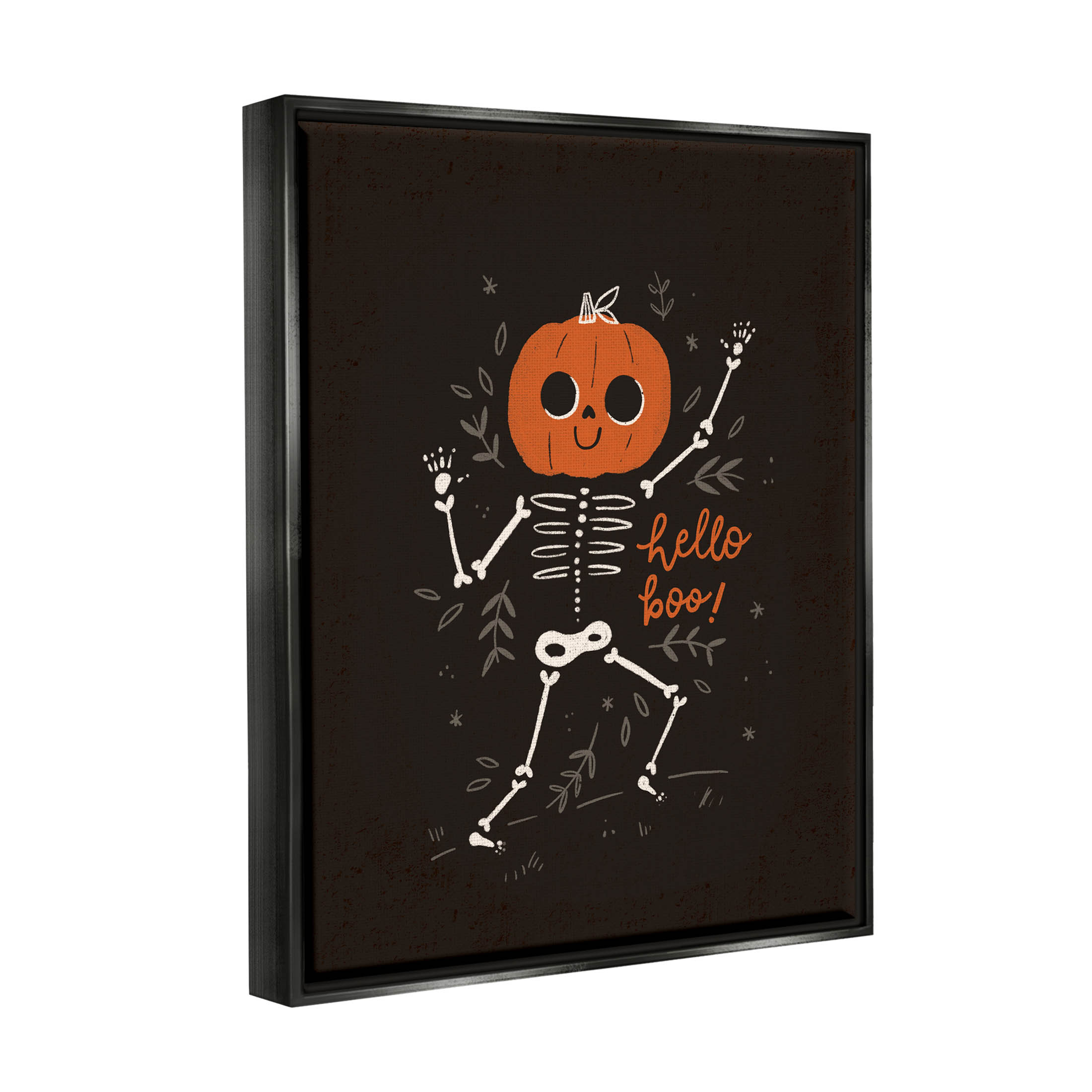 Hello Boo Halloween Smiling Skeleton Holiday Graphic Art Jet Black Framed Art Print Wall Art