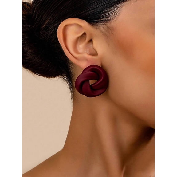 Twist Design Stud Earrings - Burgundy, 1 Pair