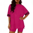 thumbnail image 3 of LEWKW Womens Oversized T-Shirt & Biker Shorts Sets Striped Sleeve Activewear Casual Summer Loungewear Varsity Style Athletic 2 Piece Matching Outfits, 3 of 5