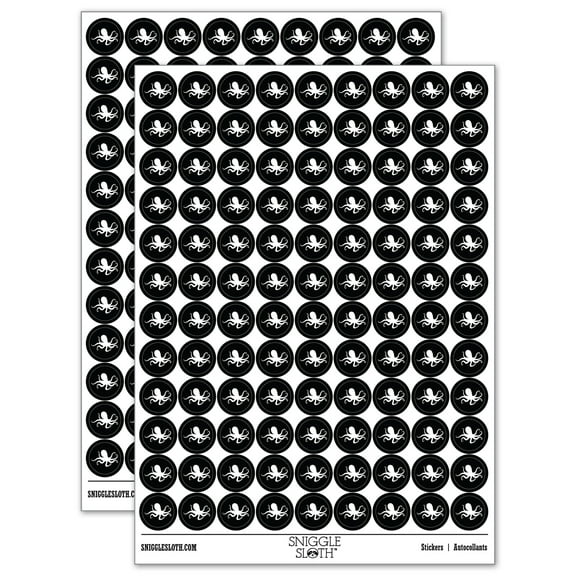 Octopus Solid 200  Round Stickers - Black - Gloss Finish - 0.50" Size