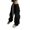 thumbnail image 2 of TRKIYQC Pantalones Cargo Negros para Mujer, Cintura Baja Casual Cordón Suelto Cintura Elástica Pantalones Holgados TRKIYQC moda, 2 of 10