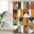 thumbnail image 5 of Mid-Century Modern Shower Curtain, 48" x 72", Abstract Geometric Semicircle Green Waterproof Bathroom Curtain Washable Shower Curtain Set with 12 Hooks, 5 of 6