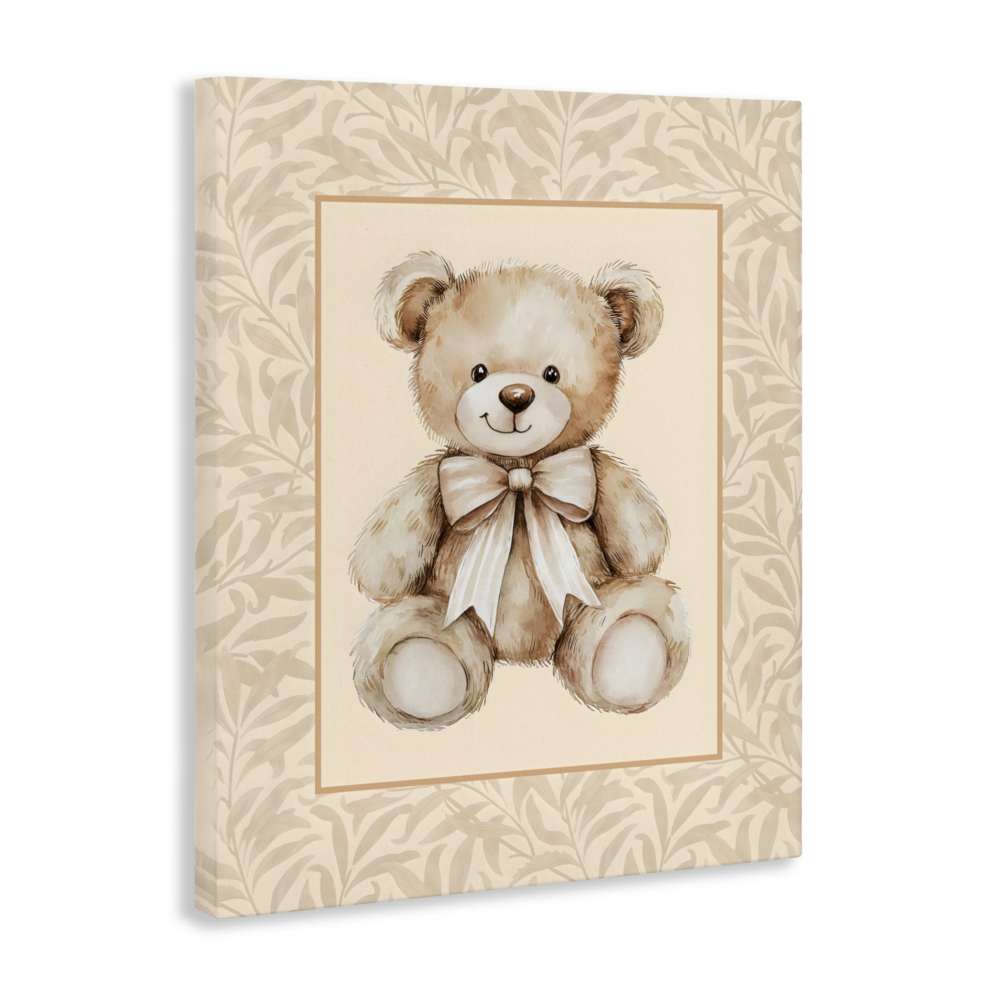 Stupell Industries Beige Teddy Bear and Border Canvas Wall Art, design by LSR Design Studio