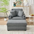thumbnail image 2 of Leumius 55" Oversized Chaise Lounge Chair,Corduroy Sleeper Chair with Ottoman & Cup Holder,Sleeper Couch for Living Room,Bedroom,Gray, 2 of 8