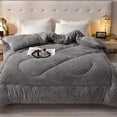 thumbnail image 2 of WOOW DEPOT Sherpa Reversible Comforter, 1 PCS Twin Full Size 70.8" x 86.6" Heavy 8.82 lbs Warm Cozy, Velvet Quilted & Sheared Craft 3D Jacquard Blanket Machine Washable, Gray, 2 of 9
