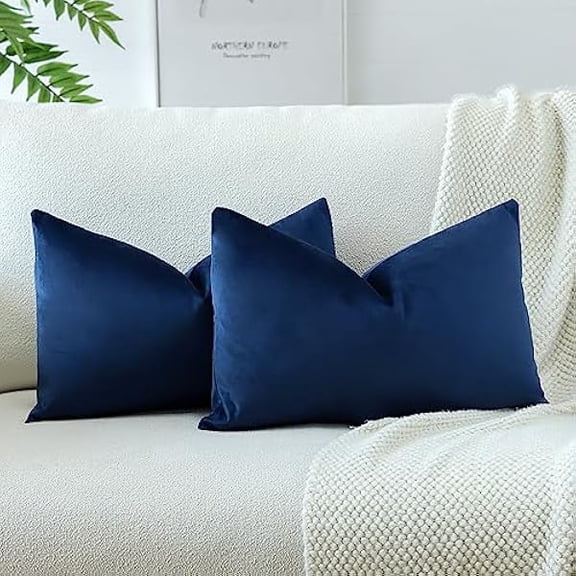 Eryueer Set of 2 Velvet Soft Solid Cushion Covers 30x50 cm Decorative Throw Pillow Covers Soft Lumbar Cushion Case Couch Home Decor Throw Pillow Cases for Sofa Bedroom 12x20 Inch (Dark Blue)