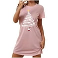 thumbnail image 1 of Chemises de Nuit Grande Taille pour Femmes, Noël, Manches Courtes, Robe de Nuit, Col Rond, Rose, 4TG, 1 of 5