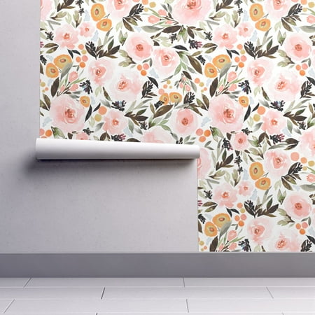 - Peel-and-Stick Removable Wallpaper Floral Floral Boho Berries Leaves Pink Gold