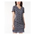 thumbnail image 3 of CONNECTED APPAREL Womens Navy Printed Short Sleeve V Neck Above The Knee Dress Petites 4P, 3 of 4