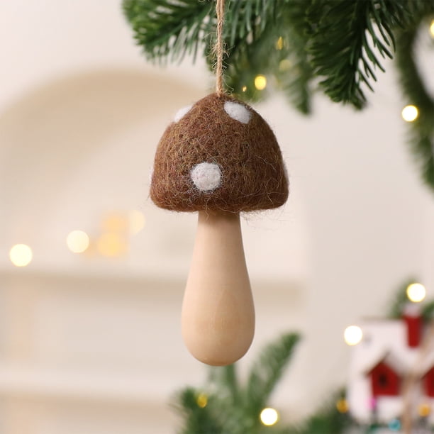 Adorno Navideño Colgante de Gnomo Anciano Enano Sin Rostro con Forma de Seta de Lana | Poliéster Caqui 14 G - Lhy251027009C
