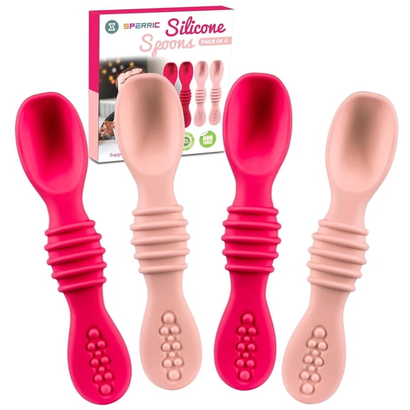 Sperric Silicone Tableware Spoons 4 Pack, BPA Lead Phthalate & Plastic Free, Baby Self Feeding Utensils for Infant & Toddler, Great Gift