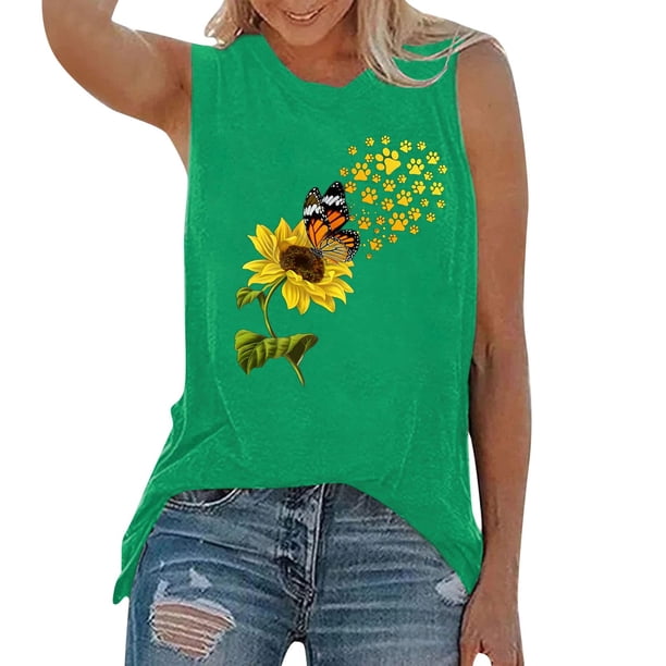Camisetas sin mangas para mujer, chaleco fino de verano con estampado de margaritas y girasoles, chaleco sin mangas de manga corta, Jersey holgado informal, camisetas tipo túnica Fridja qr1783