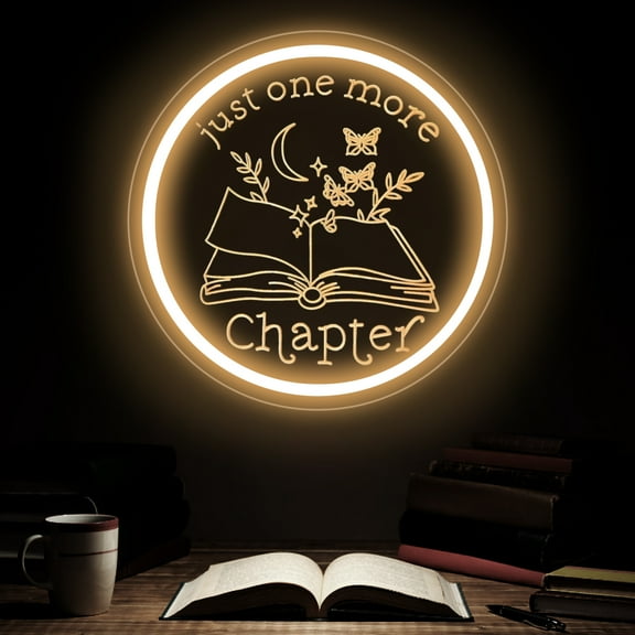 Just One More Chapter Neon Sign, Neon Sign Gifts for Readers Women Men Friends, Neon Light Ornament for Book Lover Bookish Bookworm, Bookshelf Wall Decor Aesthetic, read more books neon sign-12.6IN