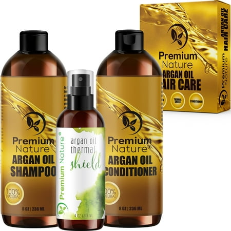Argan Oil Hair Treatment Gift Set -  3 Value Pack: Morrocan Argan Oil Shampoo 8oz Conditioner 8 oz & Hair Heat Protectant Spray 4oz Sulfate Free Natural Damaged Hair Growth (Best Way To Heal Damaged Hair)