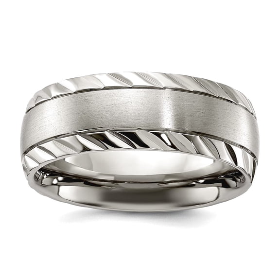 Titanium Polished With Brushed Center and Grooved Edge 8mm Band Size 9 Ring for Women and Men