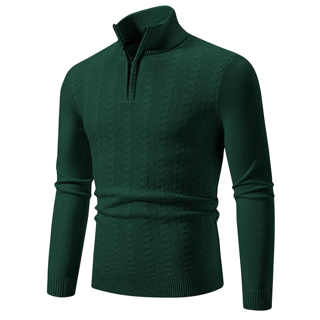 Rbaofujie Chandails à Col Rond pour Hommes, Hiver, Décontracté, Mode, Couleur Unie, Fermeture Éclair, Manches Longues, Col, Chandail Vert, Chandails pour Garçons